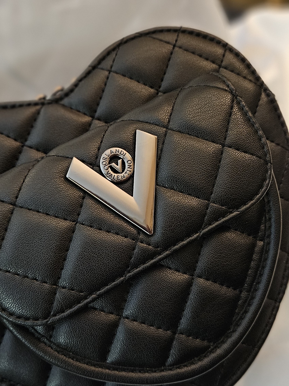 Black Quilted Heart Crossbody Bag W/Gunmetal Hardware By Valentino Orlandi